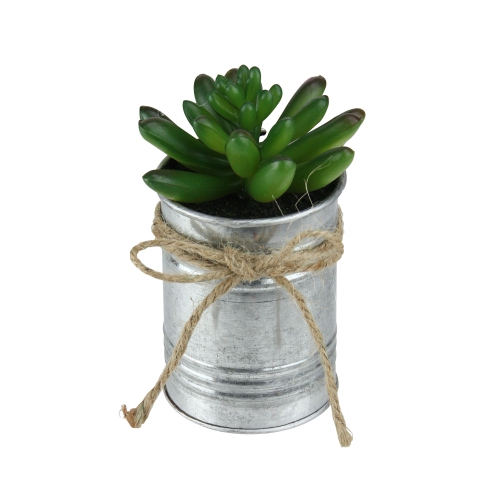 5" Artificial Pachyveria Succulent in Tin Can Planter with Twine Bow