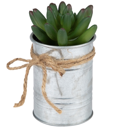 5" Artificial Pachyveria Succulent in Tin Can Planter with Twine Bow