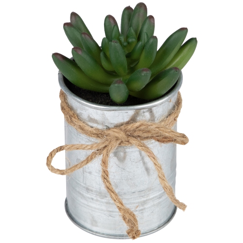 5" Artificial Pachyveria Succulent in Tin Can Planter with Twine Bow