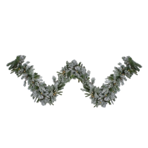 NORTHLIGHT  9' X 14" Pre-Lit Flocked Mixed Rosemary Emerald Pine Artificial Christmas Garland - Clear Led Lights