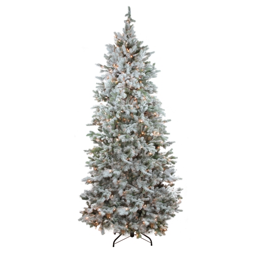 7.5' Pre-Lit Flocked Slim Colorado Spruce Artificial Christmas Tree - Clear Dura-Lit Lights