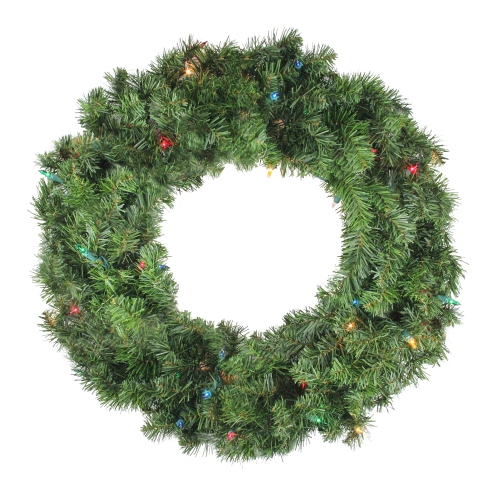 NORTHLIGHT  24" Pre-Lit Canadian Pine Artificial Christmas Wreath - Multi Lights