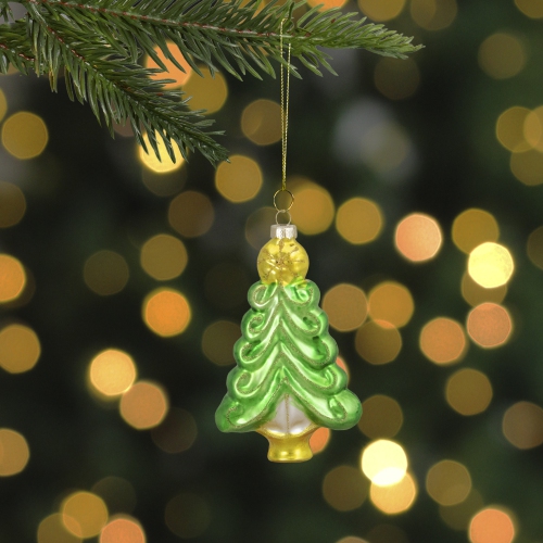 5.25" Green and Gold Glass Christmas Tree Hanging Ornament