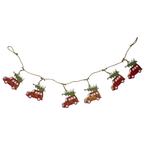 NORTHLIGHT  55" And Green Vintage Truck And Christmas Tree Christmas Garland In Red