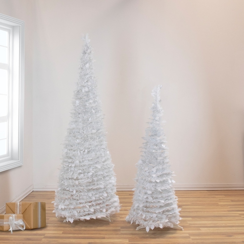 6' White Tinsel Pop-Up Artificial Christmas Tree, Unlit