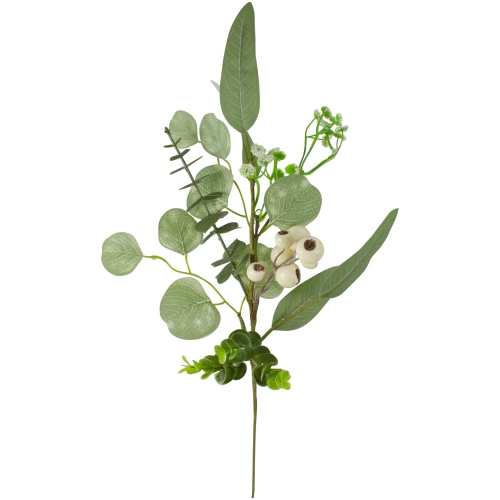 19" Eucalyptus Leaf and White Berry Floral Spring Pick