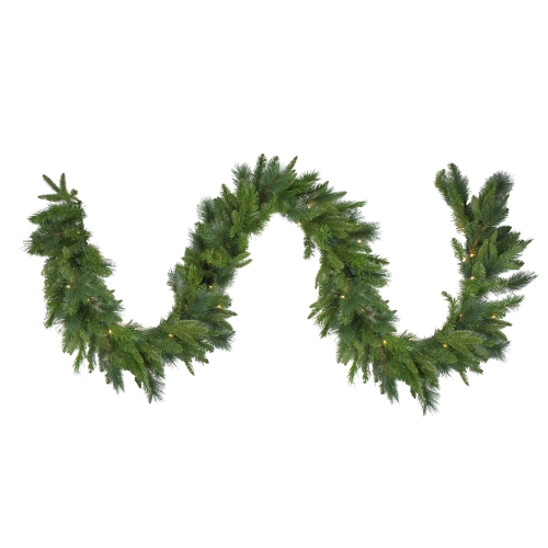 NORTHLIGHT  9' X 14" Pre-Lit Led Mixed Rosemary Pine Artificial Christmas Garland - Warm Lights In White