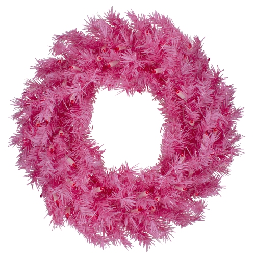 24" Pre-Lit Pink Spruce Artificial Christmas Wreath, Pink Lights