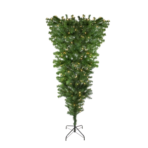 NORTHLIGHT  6.5' Pre-Lit UPSide Down Spruce Artificial Christmas Tree - Warm Led Lights In White 