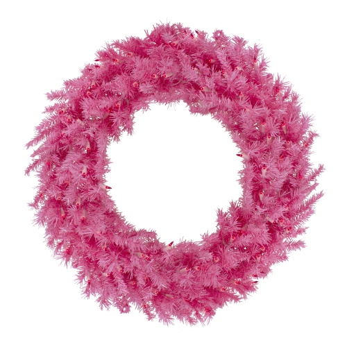 NORTHLIGHT  36" Pre-Lit Spruce Artificial Christmas Wreath Lights In Pink