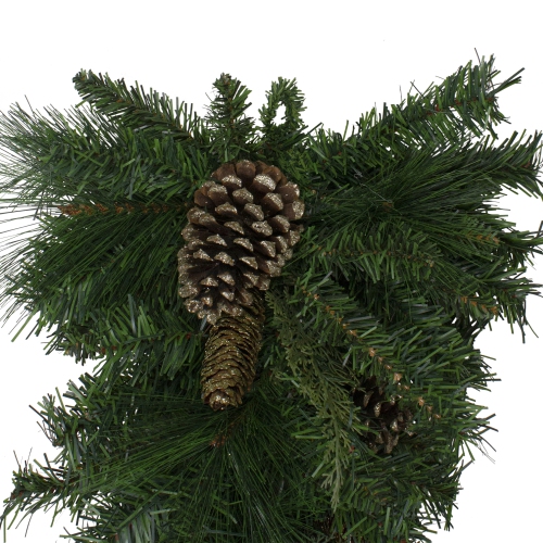 28" Artificial Mixed Pine with Pine Cones and Gold Glitter Christmas Teardrop Swag - Unlit