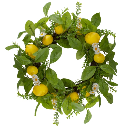 NORTHLIGHT  Lemons And Daisies Artificial Floral Wreath - 20-Inch In Yellow