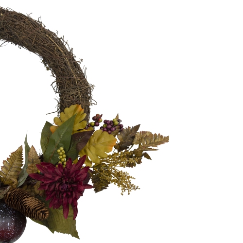 Mums and Pomegranates Artificial Floral Wreath, Red 20-Inch