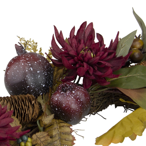 Mums and Pomegranates Artificial Floral Wreath, Red 20-Inch