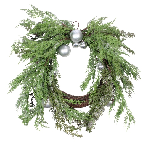 Iced Cedar Ornaments and Bells Artificial Christmas Wreath - 24-Inch, Unlit