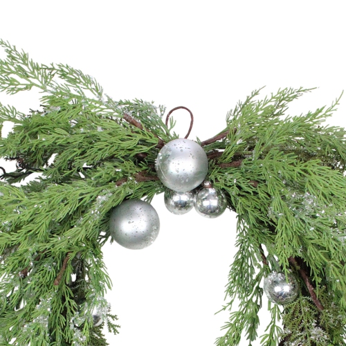 Iced Cedar Ornaments and Bells Artificial Christmas Wreath - 24-Inch, Unlit