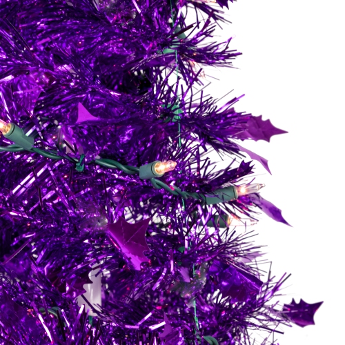 4' Pre-Lit Purple Tinsel Pop-Up Artificial Christmas Tree, Clear Lights
