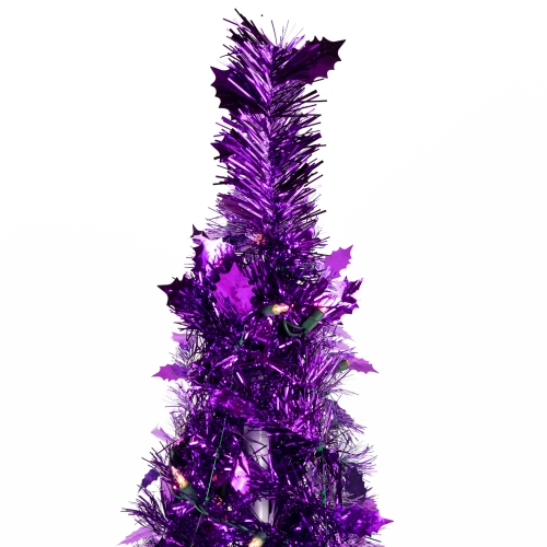 4' Pre-Lit Purple Tinsel Pop-Up Artificial Christmas Tree, Clear Lights