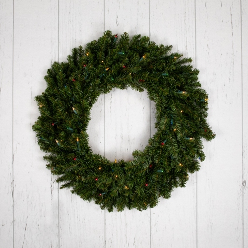 Pre-Lit Canadian Pine Artificial Christmas Wreath - 30-Inch, Multi Lights