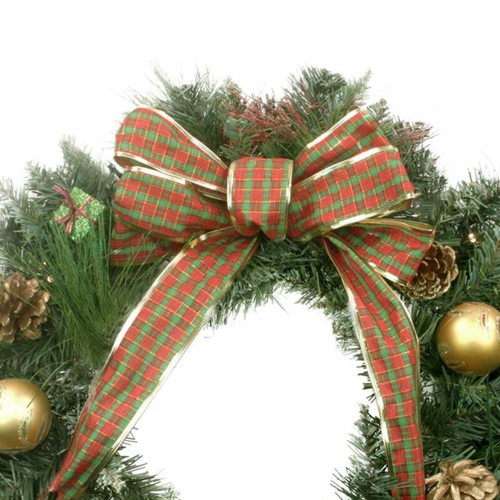 Pre-Lit Pine Cone and Gifts Artificial Christmas Wreath, 24-Inch, Warm Clear LED Lights