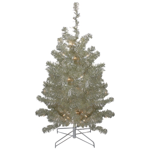 NORTHLIGHT  3' Metallic Sheer Artificial Tinsel Christmas Tree - Clear Lights In Champagne