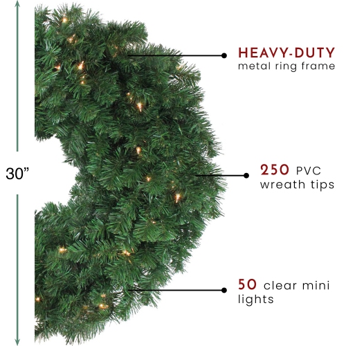 30" Pre-Lit Deluxe Windsor Pine Artificial Christmas Wreath, Clear Lights