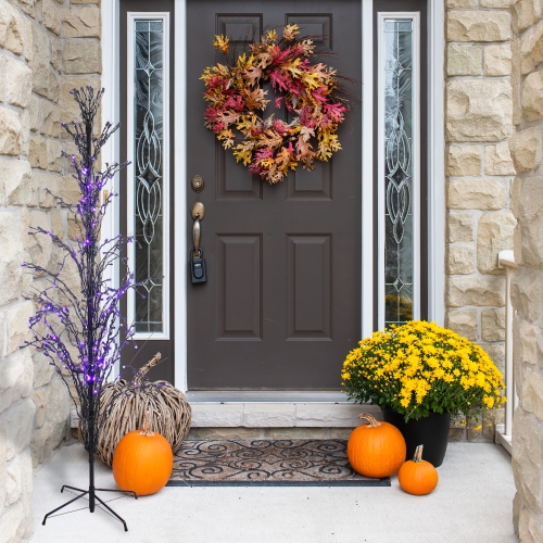 4' Pre-Lit Black Cascade Outdoor Halloween Twig Tree, Purple Lights