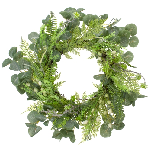 NORTHLIGHT  Eucalyptus And Foliage Springtime Floral Wreath 21" In Green