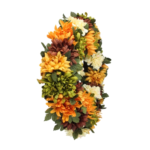 Autumn Orange and Green Chrysanthemum Artificial Thanksgiving Wreath - 19.5-Inch, Unlit