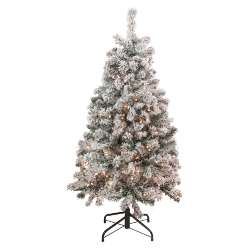 4.5' Pre-Lit Flocked Madison Pine Artificial Christmas Tree, Clear Lights