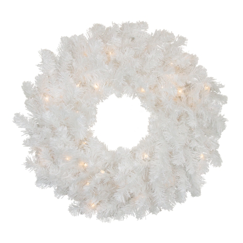NORTHLIGHT  Pre-Lit Snow Artificial Christmas Wreath - 24-Inch, Clear Lights In White