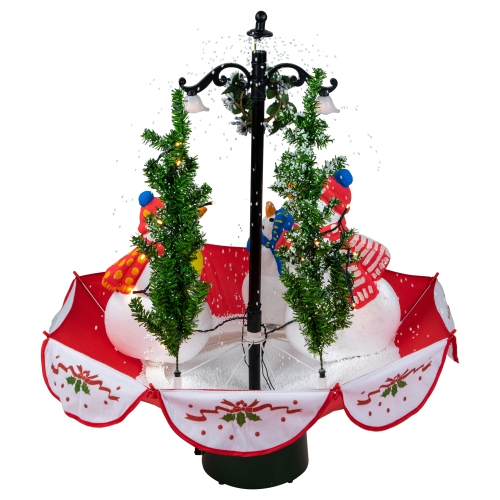 31" Musical Lighted Snowing Snowman Family in Umbrella Base Christmas Decoration