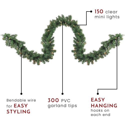 9' x 18" Pre-Lit Deluxe Windsor Green Pine Christmas Garland - Clear Lights