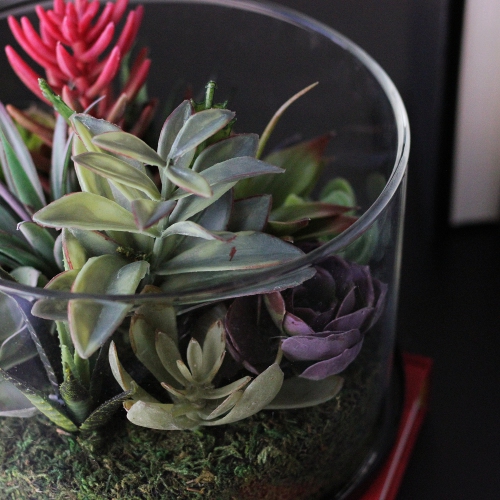 8" Artificial Mixed Succulent Arrangement in Round Glass Jar
