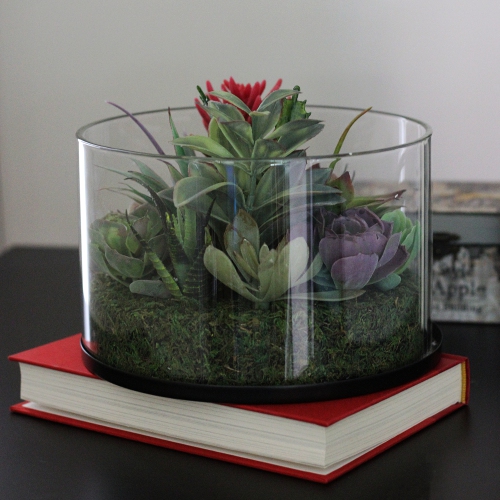 8" Artificial Mixed Succulent Arrangement in Round Glass Jar