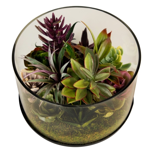 8" Artificial Mixed Succulent Arrangement in Round Glass Jar