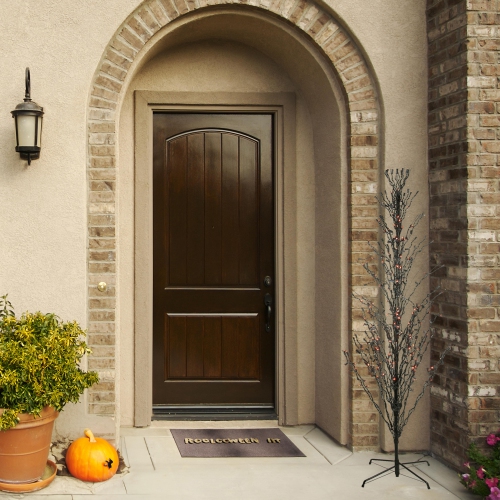 4' Pre-Lit Black Cascade Outdoor Halloween Twig Tree, Orange Lights