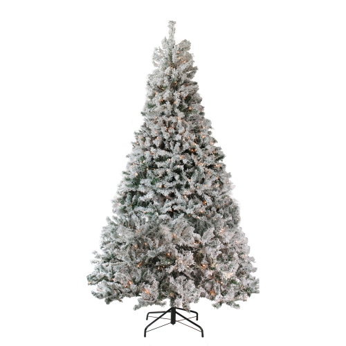 6.5' Pre-Lit Flocked Madison Pine Medium Artificial Christmas Tree, Clear Lights