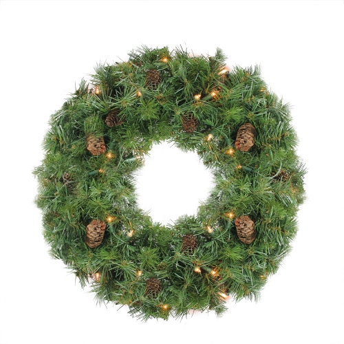 NORTHLIGHT  Pre-Lit Dakota Pine Artificial Christmas Wreath - 24-Inch, Clear Lights