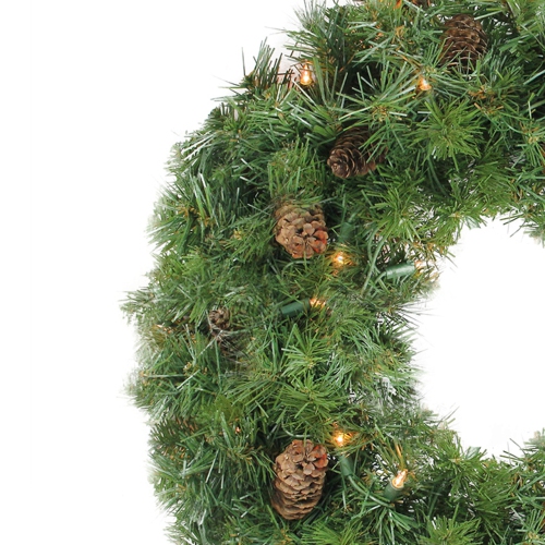 Pre-Lit Dakota Pine Artificial Christmas Wreath - 24-Inch, Clear Lights