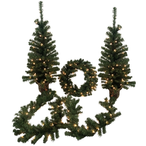 NORTHLIGHT  5-Piece Pre-Lit Artificial Wolcott Spruce Christmas Entryway Set
