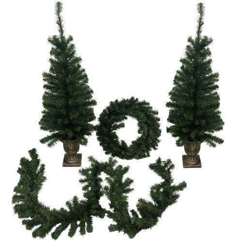 5-Piece Pre-Lit Artificial Wolcott Spruce Christmas Entryway Set