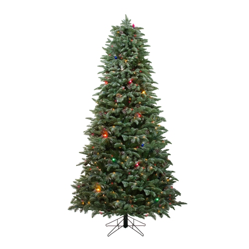 NORTHLIGHT  7.5' Pre-Lit Slim Flocked Dunton Spruce Artificial Christmas Tree - Multi-Color Lights