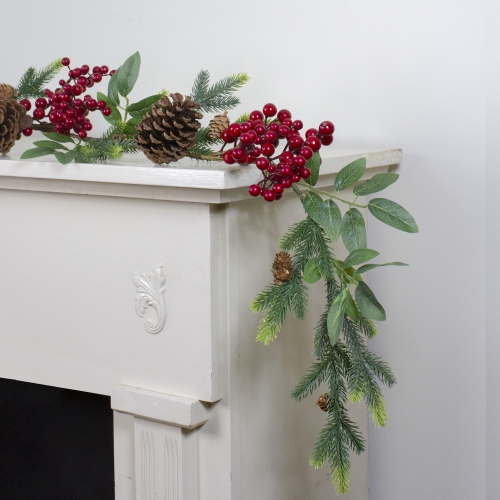 5' x 4.75" Pine Springs, Berries and Pine Cones Artificial Christmas Garland - Unlit