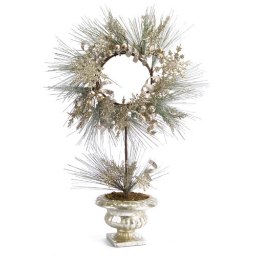 Green and Gold Champagne Potted Pine Artificial Christmas Wreath - 28-Inch, Unlit