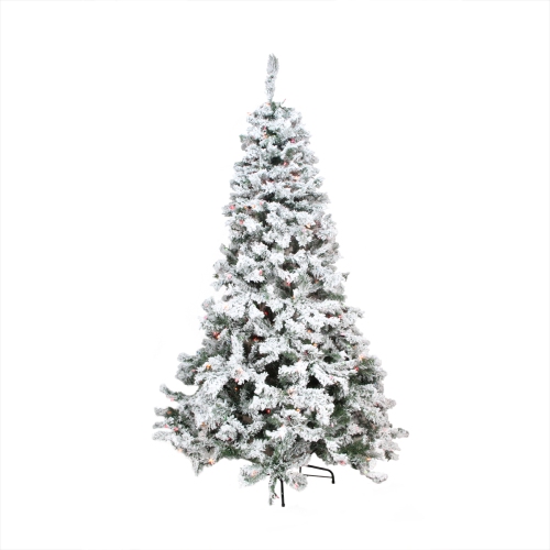 6.5' Pre-Lit Flocked Madison Pine Artificial Christmas Tree, Multi Lights
