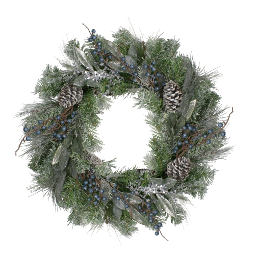 Mixed Pine and Blueberries Artificial Christmas Wreath -24-Inch, Unlit