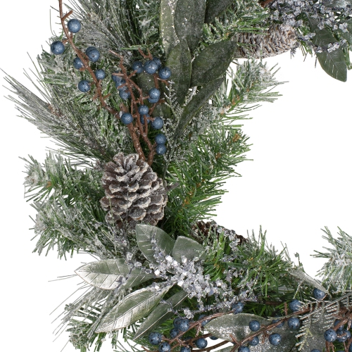 Mixed Pine and Blueberries Artificial Christmas Wreath -24-Inch, Unlit