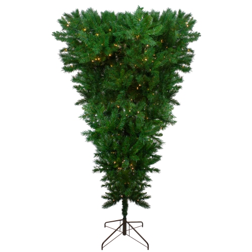 NORTHLIGHT  7' Pre-Lit Sugar Pine UPSide Down Artificial Christmas Tree - Clear Lights In Green