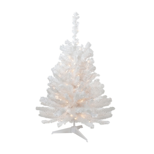 NORTHLIGHT  3' Pre-Lit Snow Artificial Christmas Tree, Clear Lights In White